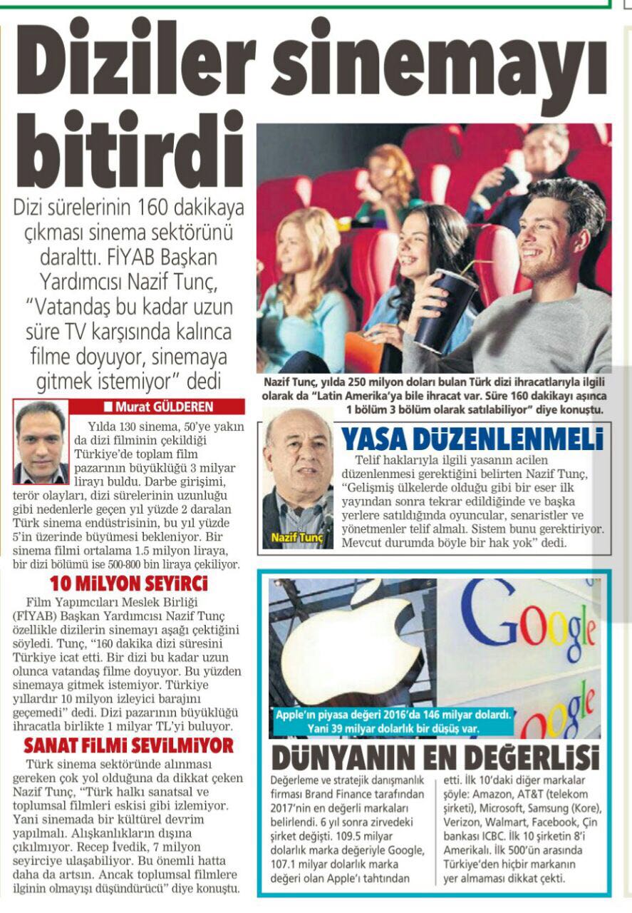 Başkan Yardımcısı Nazif TUNÇ;  Posta Gazetesi ile Sinema Sektörü Hakkındaki Görüşlerini paylaştı